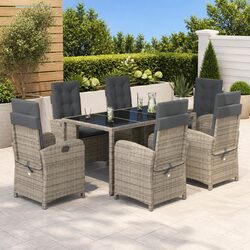 Comfortable 7 Piece Grey Poly Rattan Dining Set