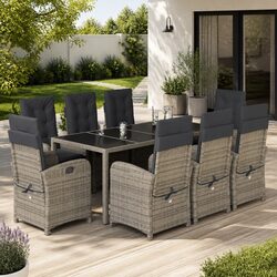 Value-Driven 9 Piece Outdoor Dining Set with Cushions - Grey