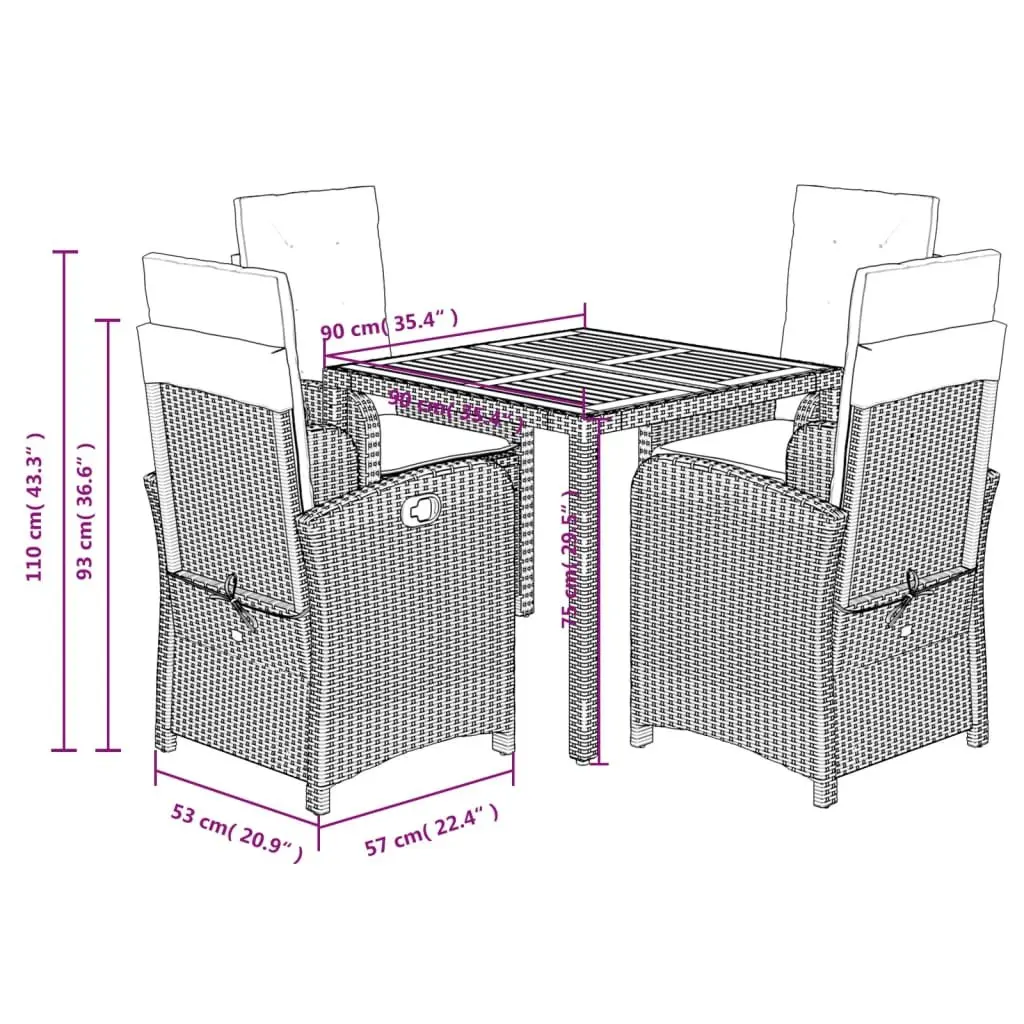 Outdoor Dining Set Black Poly Rattan Garden Furniture with Cushions 5 Piece