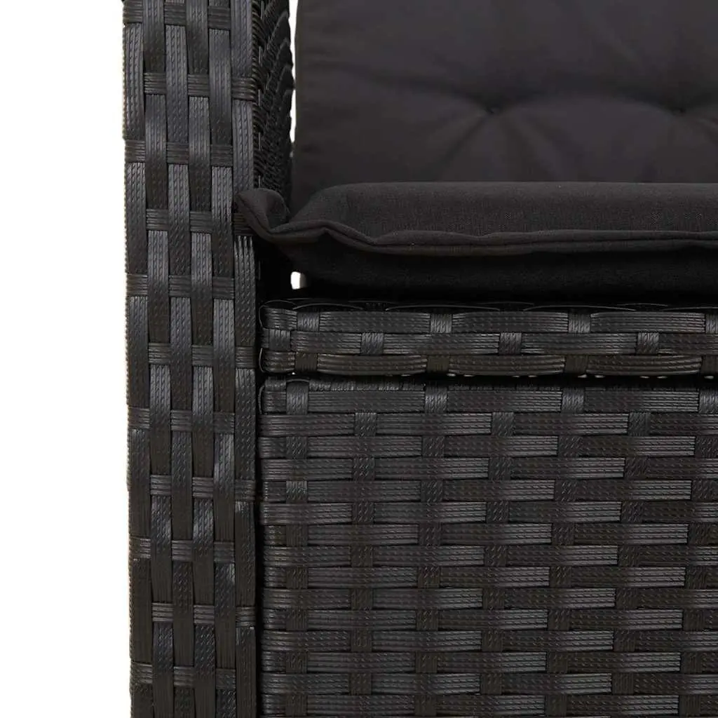 9 Piece Outdoor Dining Set Garden Furniture Black Poly Rattan Cushions Glass