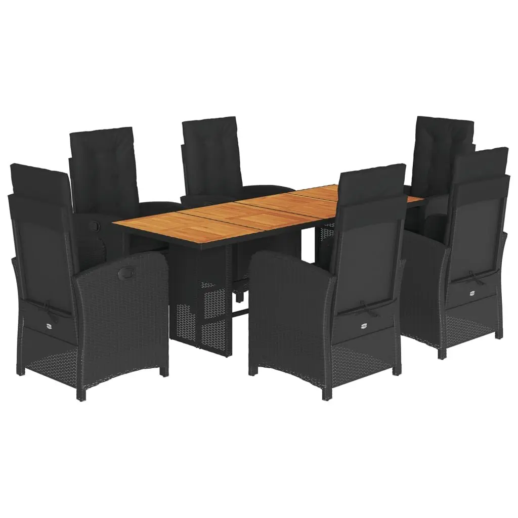 7 Piece Outdoor Garden Dining Set Black Poly Rattan Chairs Table