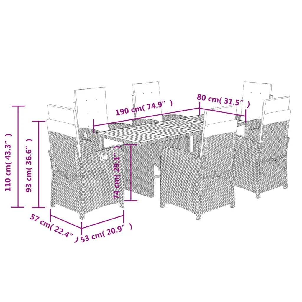 7 Piece Outdoor Garden Dining Set Black Poly Rattan Chairs Table