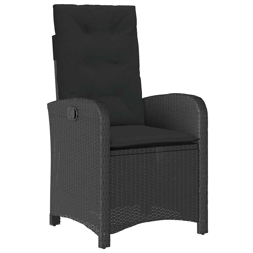 9 Piece Black Poly Rattan Dining Set Outdoor Garden Furniture with Cushions and Folding Chairs