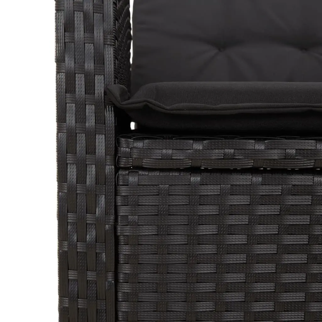9 Piece Black Poly Rattan Dining Set Outdoor Garden Furniture with Cushions and Folding Chairs