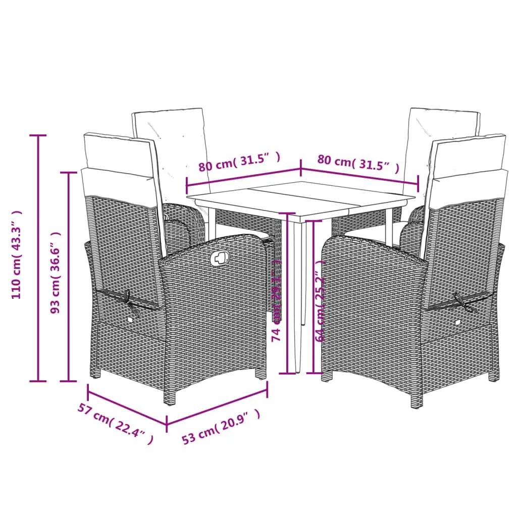 Outdoor Dining Set 5 Piece Garden Furniture PE Rattan Chairs Table Cushions Black