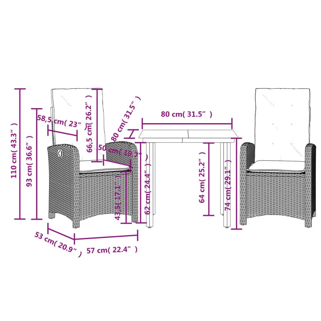 3 Piece Garden Dining Set