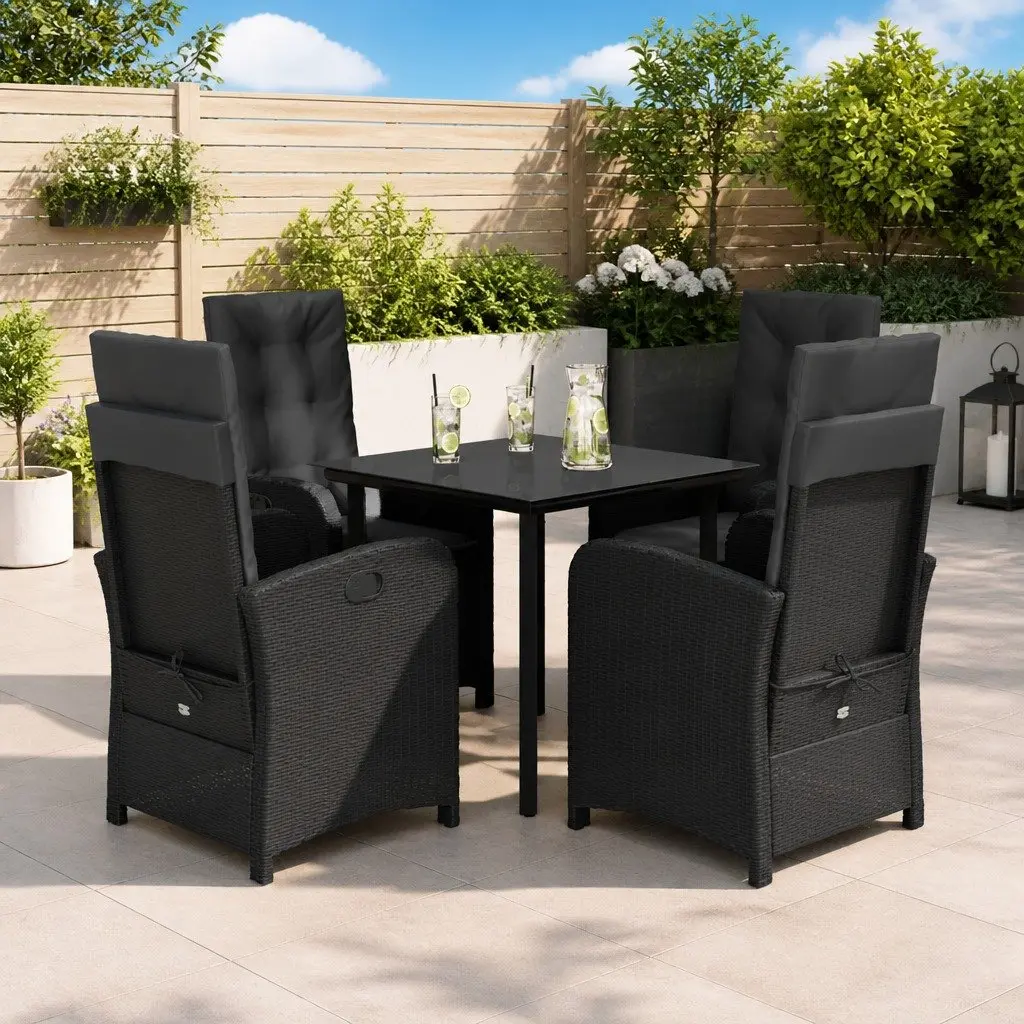 Garden Dining Set 5 Piece Outdoor Furniture Black Poly Rattan Chair Table