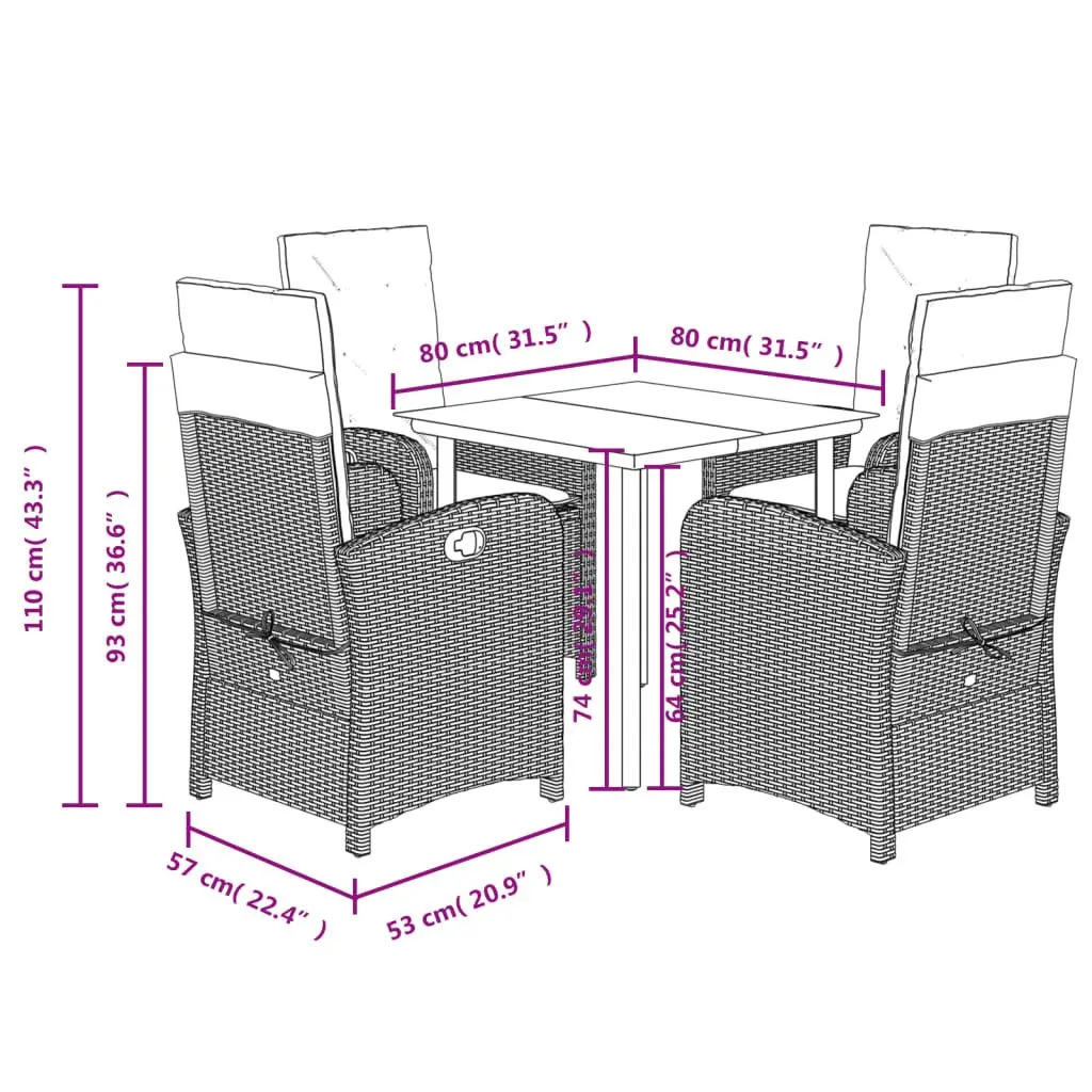Garden Dining Set 5 Piece Outdoor Furniture Black Poly Rattan Chair Table