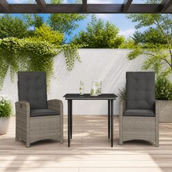 Grey 3 Piece Outdoor Dining Set with Comfortable Cushions