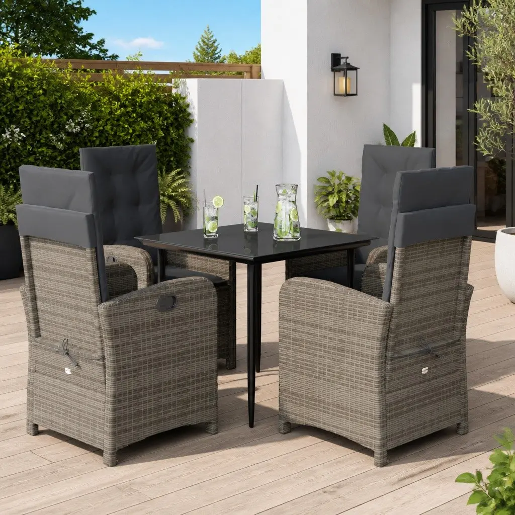 Garden Dining Set 5 Piece Outdoor Furniture Grey Poly Rattan with Cushions