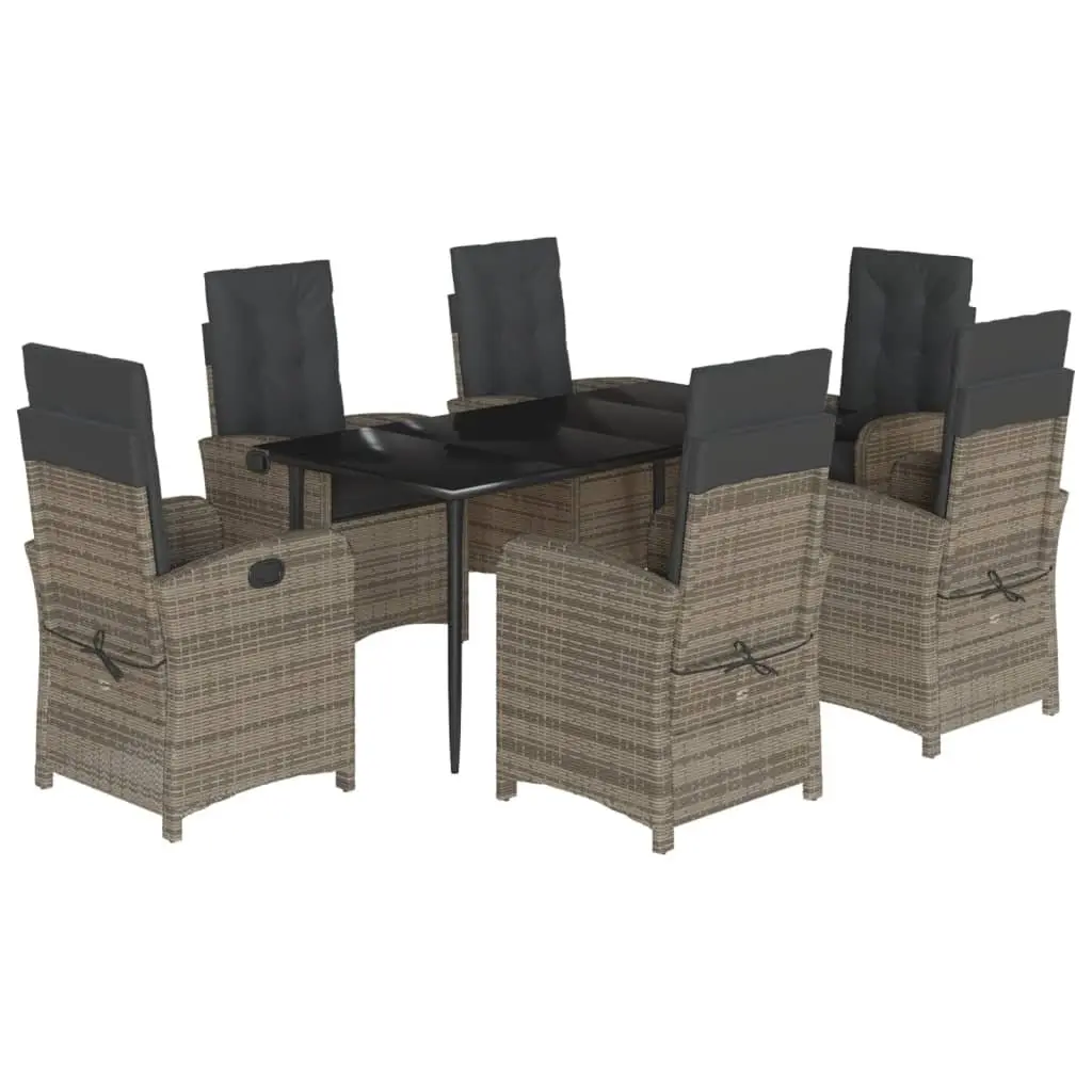 Outdoor Furniture Set 7 Piece Dining Table and Chairs Grey Poly Rattan
