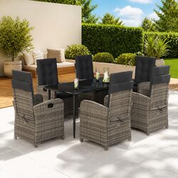 7 Piece Garden Dining Set with Cushions Grey Outdoor Patio Furniture Rattan