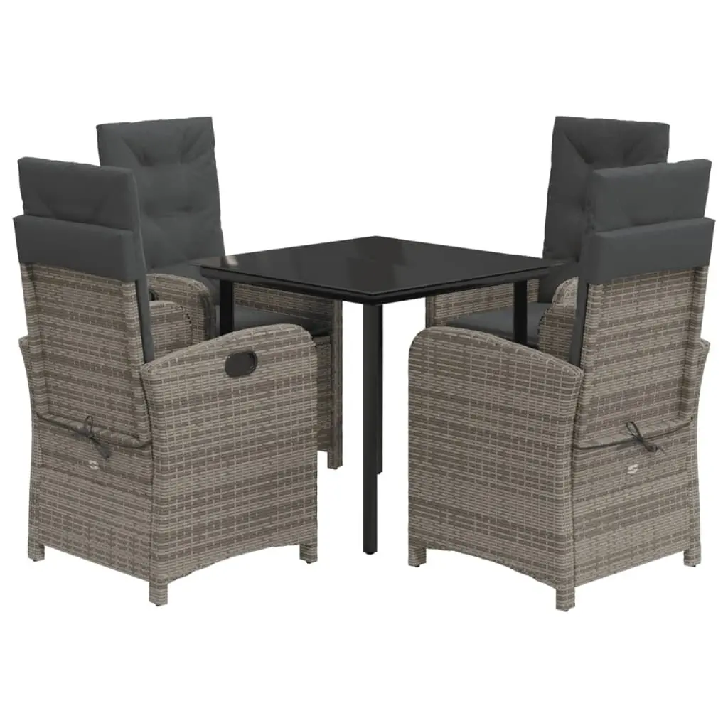 Garden Dining Set 5 Piece Outdoor Furniture Grey Poly Rattan with Cushions