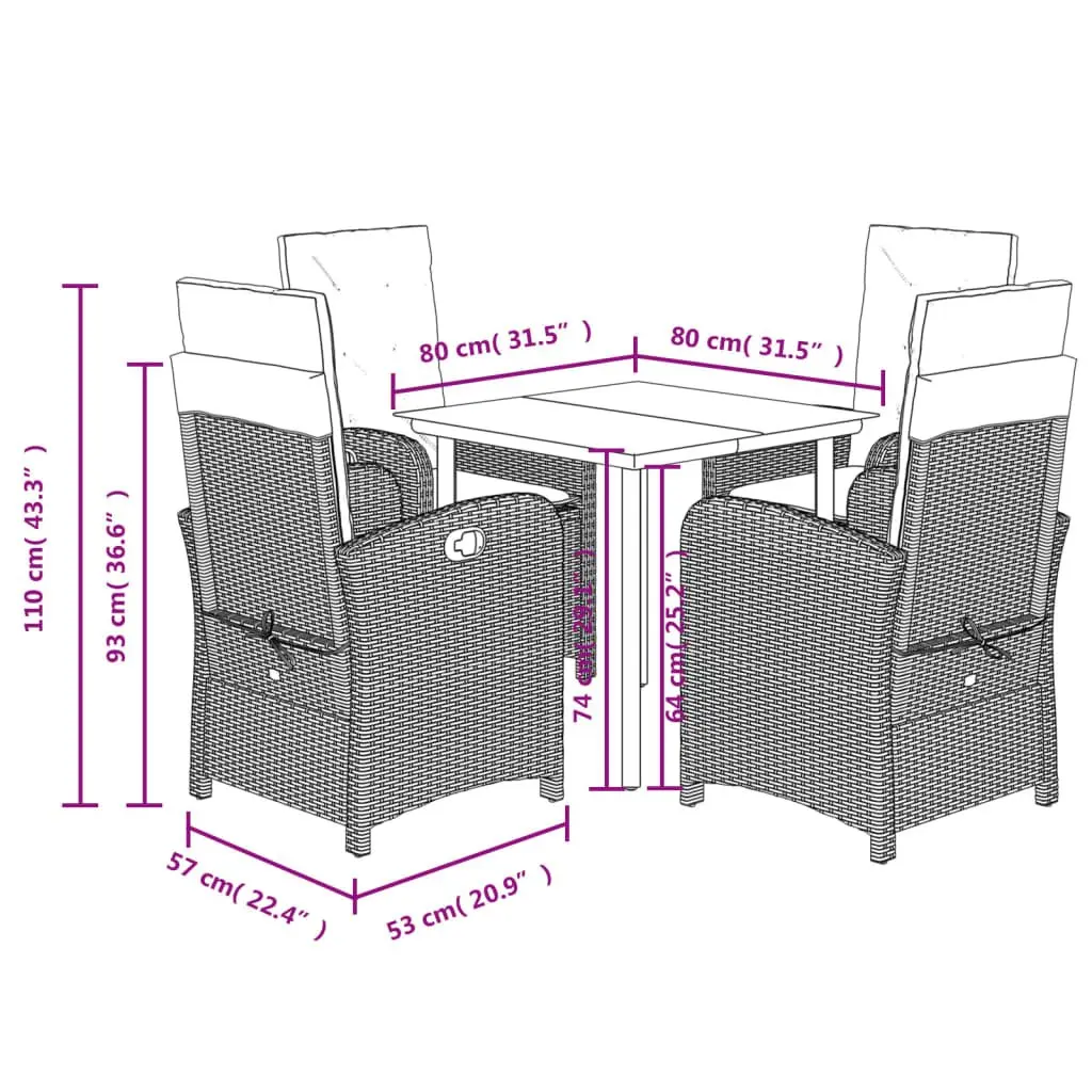 Garden Dining Set 5 Piece Outdoor Furniture Grey Poly Rattan with Cushions