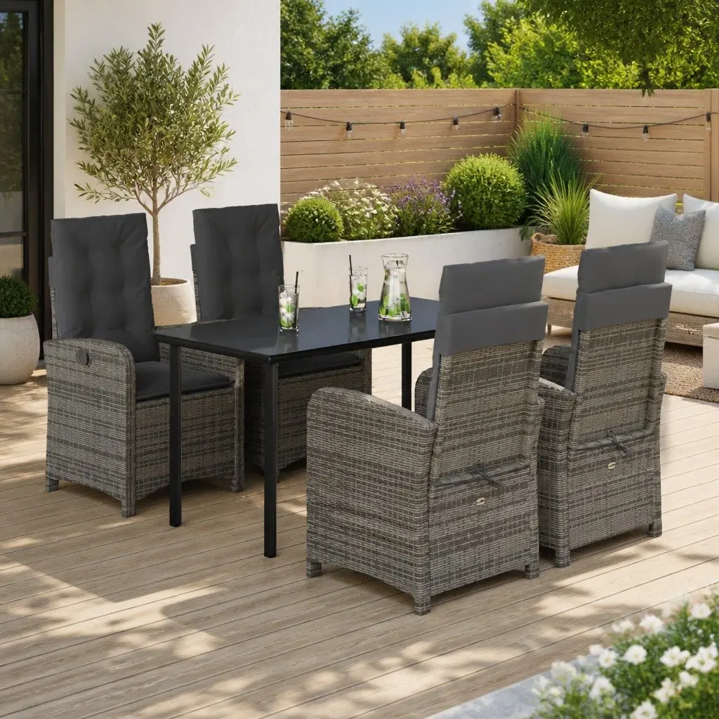 Garden Dining Set 5 Piece Outdoor Furniture Grey Poly Rattan with Cushions