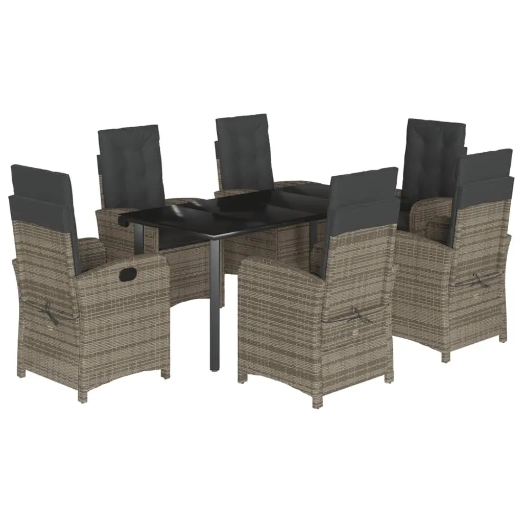 7 Piece Grey Patio Furniture Set Outdoor Dining Garden with Cushions Poly Rattan Table and Chairs