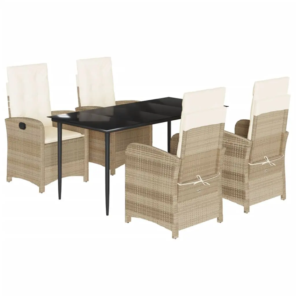 Garden Dining Set 5 Piece Outdoor Furniture Adjustable Backrest Beige Poly Rattan with Cushions