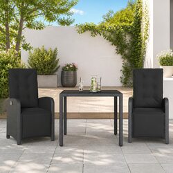 3 Piece Outdoor Bistro Set Black Poly Rattan Garden Furniture Adjustable Chair
