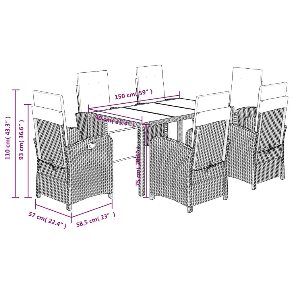 Garden Dining Set 7 Piece Outdoor Furniture Black Poly Rattan with Cushions