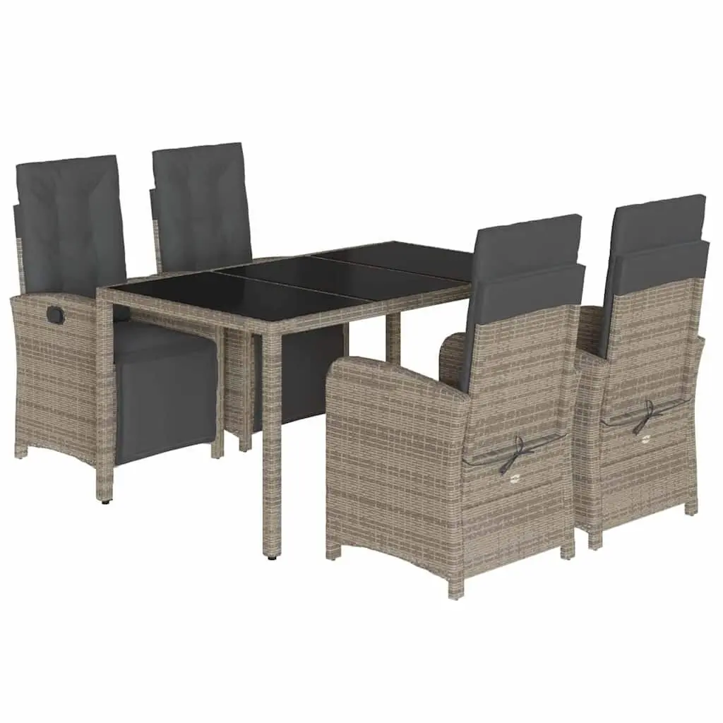 Garden Dining Set 5 Piece Outdoor Furniture Grey Poly Rattan Cushions Glass