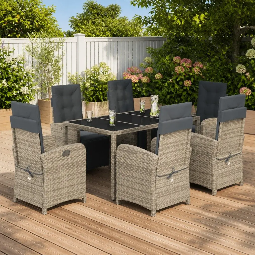 Outdoor Furniture Set 7 Piece Dining Grey Poly Rattan Table and Chairs