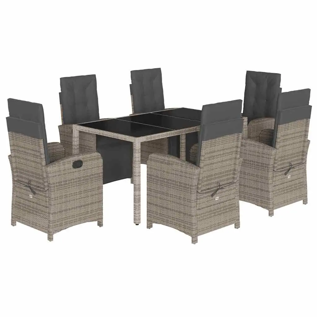 Outdoor Furniture Set 7 Piece Dining Grey Poly Rattan Table and Chairs