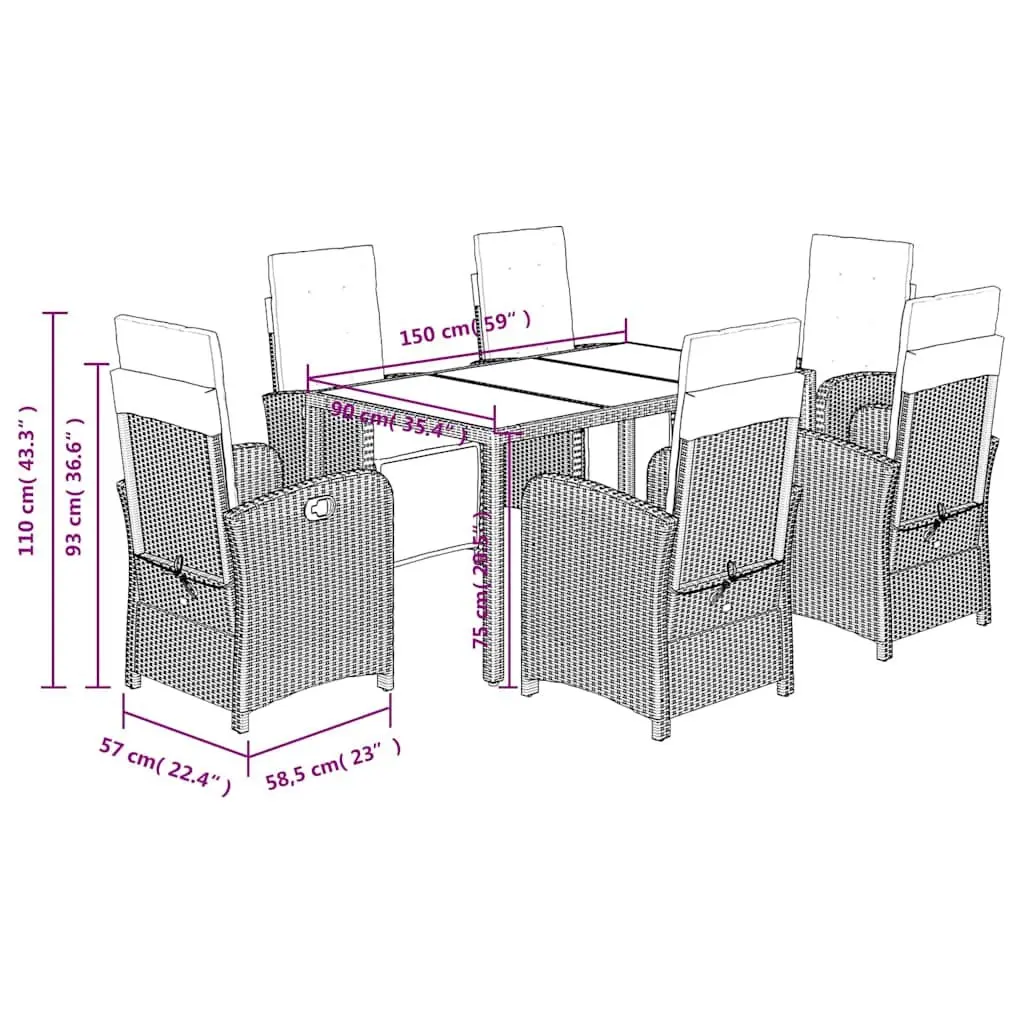 Outdoor Furniture Set 7 Piece Dining Grey Poly Rattan Table and Chairs