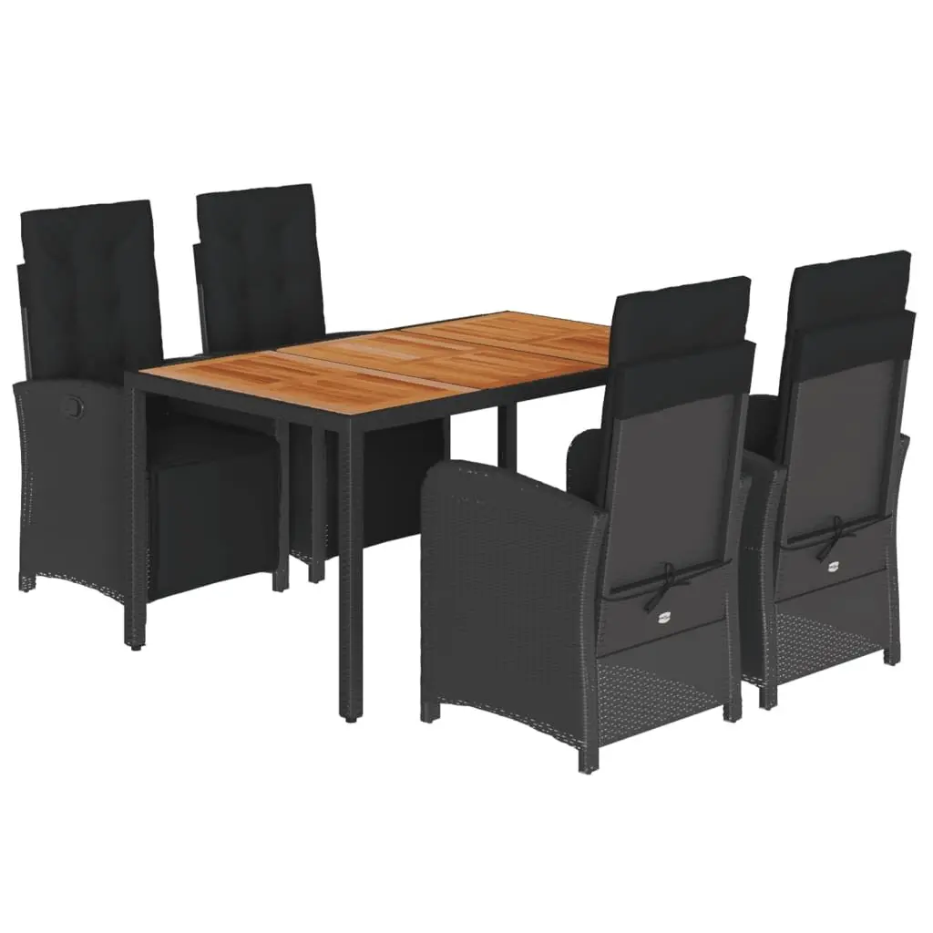 Garden Dining Set 5 Piece Outdoor Furniture Black Rattan Acacia Wood