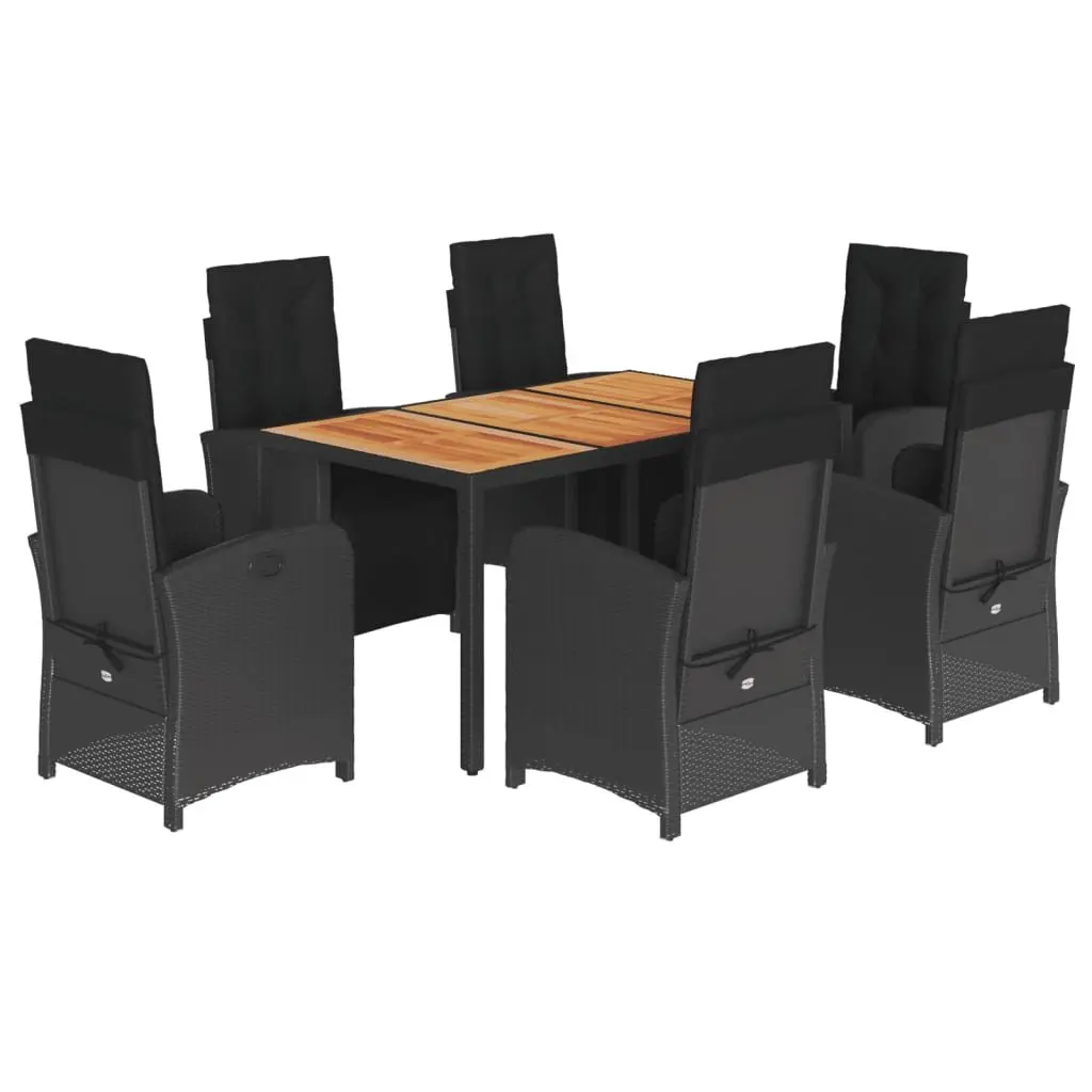 Outdoor Dining Set 7 Piece Garden Furniture Black PE Rattan with Cushions