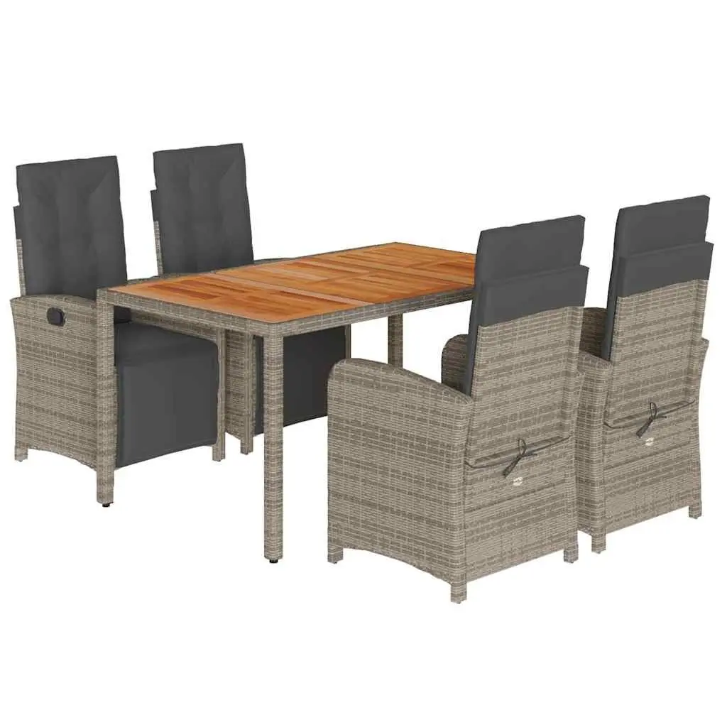 Outdoor Furniture Set 5 Piece Garden Dining Table and Chairs Poly Rattan Grey with Cushions