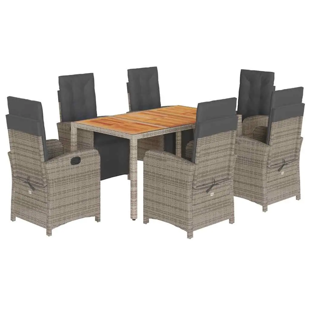 Garden Dining Set 7 Piece Outdoor Furniture Grey Poly Rattan with Cushions