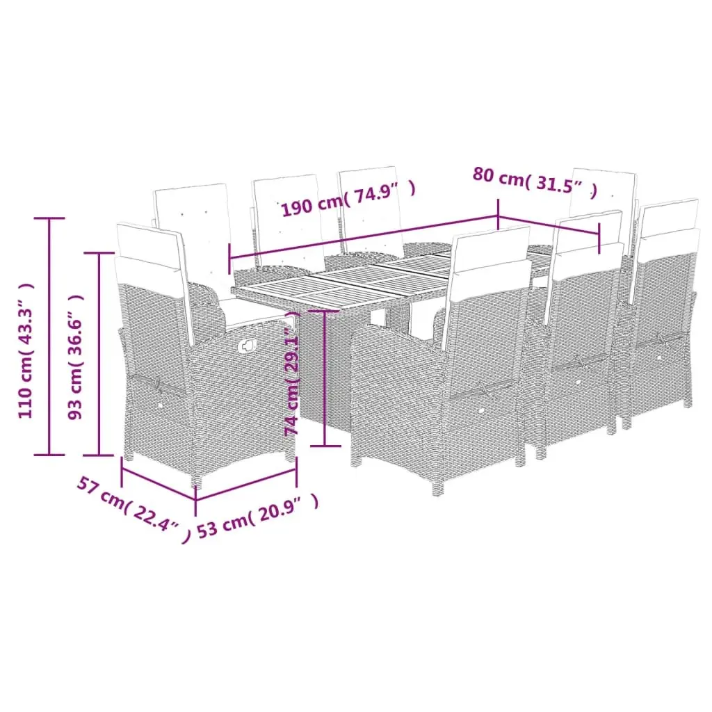 9 Piece Outdoor Dining Set Garden Furniture Poly Rattan Chair Table Black