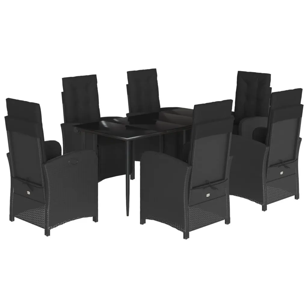 Outdoor Dining Set 7 Pieces Black Poly Rattan Table with Chairs and Cushions