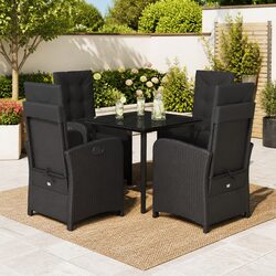 5 Piece Garden Dining Set Outdoor Furniture Black Poly Rattan Table Chairs