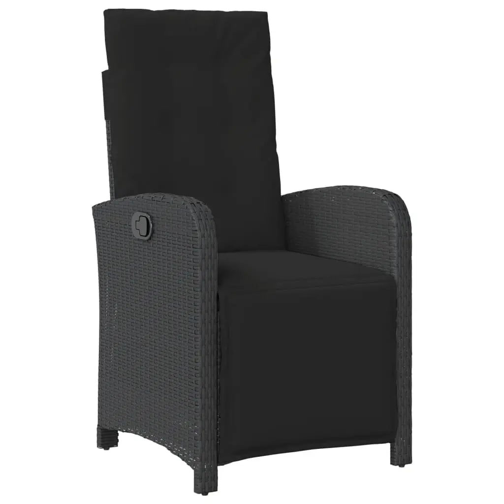 5 Piece Outdoor Garden Dining Set Black Poly Rattan Chairs Table Cushions