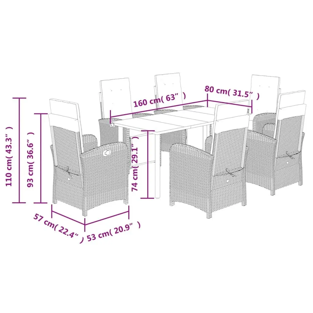 7 Piece Garden Dining Set Outdoor Furniture Cushioned Black Poly Rattan