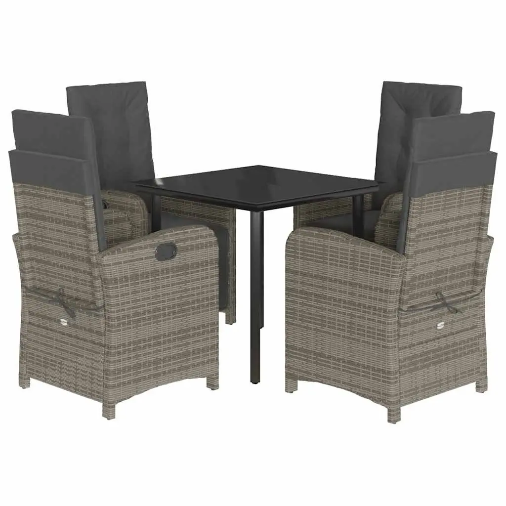 Garden Dining Set 5 Piece Outdoor Furniture Grey Poly Rattan Cushions