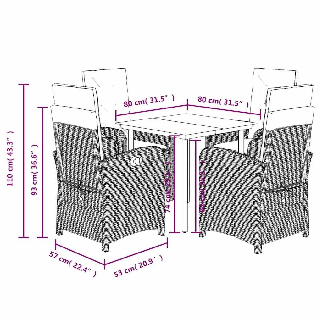 Garden Dining Set 5 Piece Outdoor Furniture Grey Poly Rattan Cushions