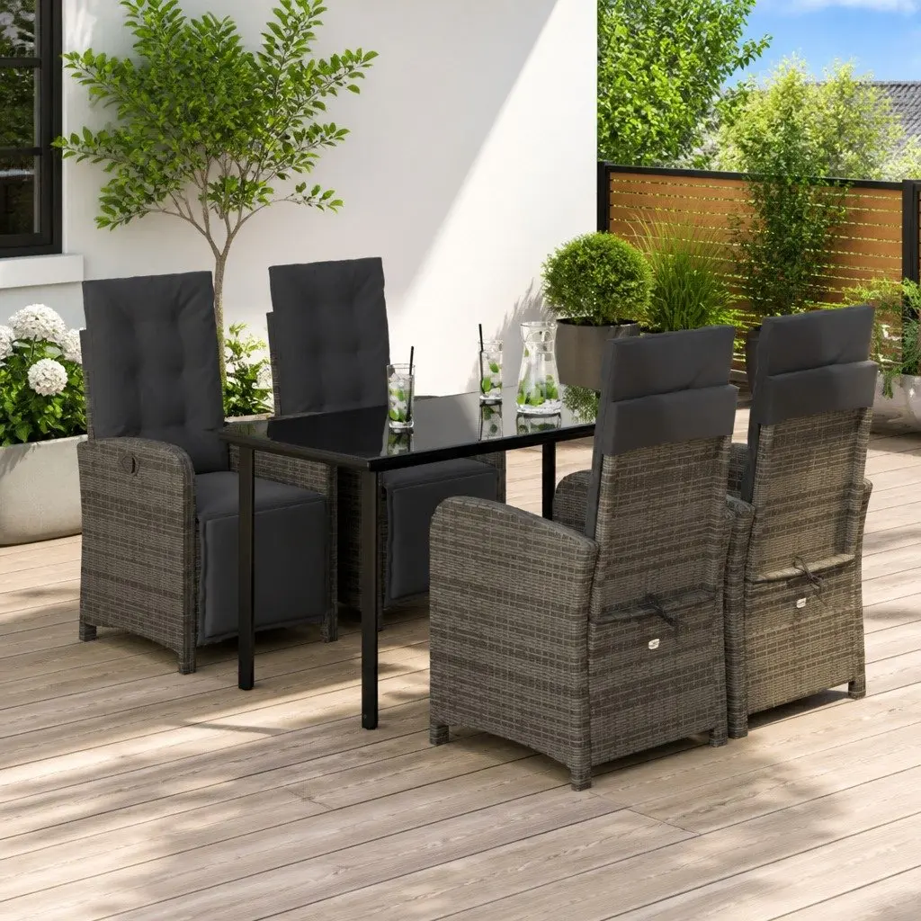 5 Piece Outdoor Dining Set Grey Poly Rattan Table Chairs