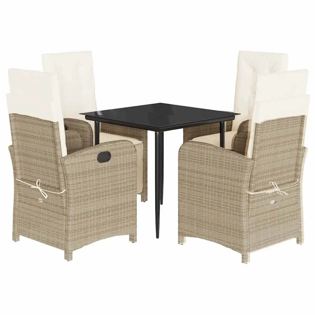 Garden Dining Set 5 Piece Outdoor Furniture Cushions Beige Poly Rattan
