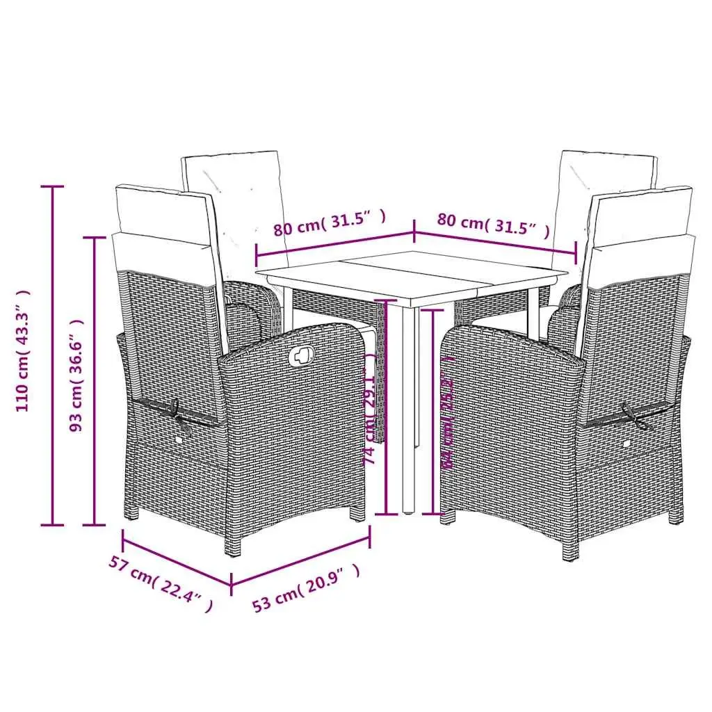 5 Piece Outdoor Dining Set with Cushions Beige Garden Furniture Poly Rattan