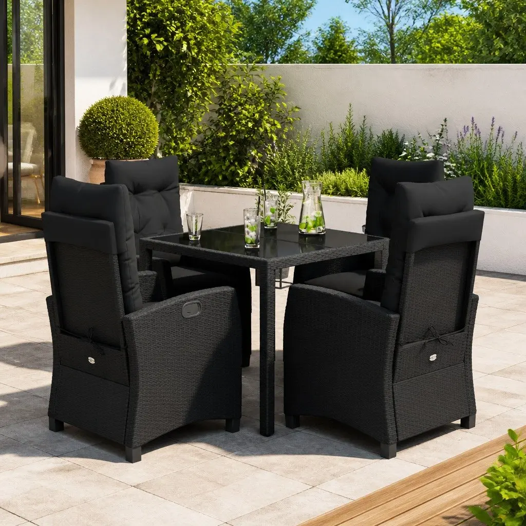 Outdoor Dining Set 5 Piece Garden Furniture Cushions Black PE Rattan