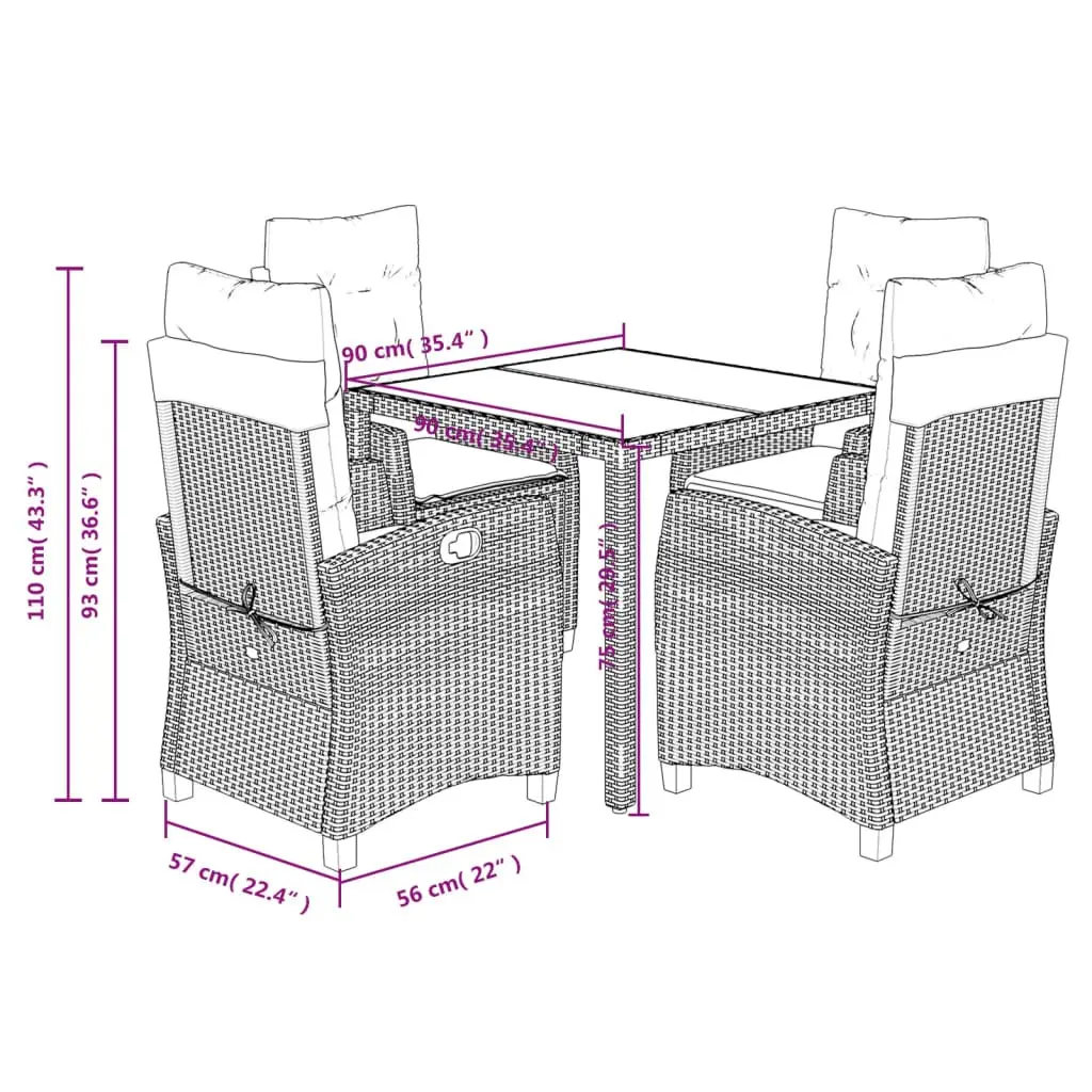 Outdoor Dining Set 5 Piece Garden Furniture Cushions Black PE Rattan