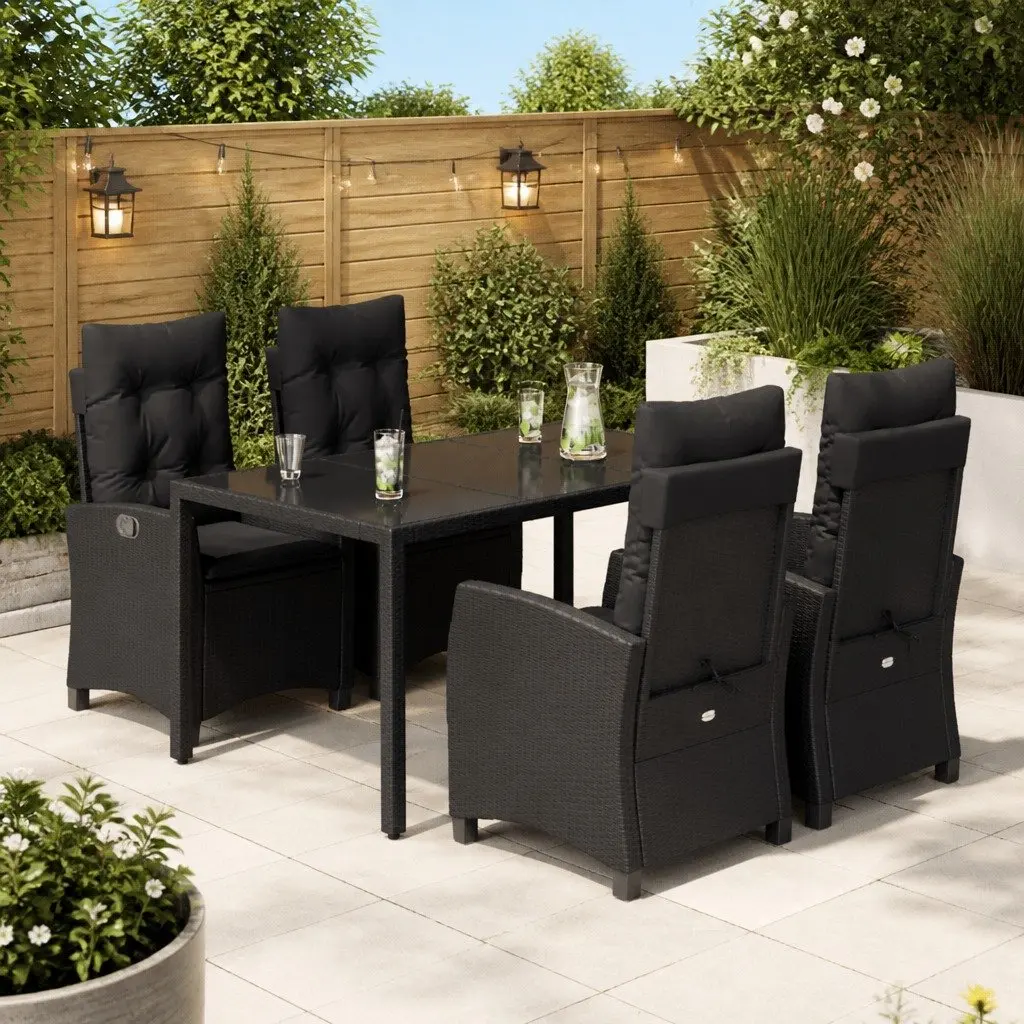 Garden Furniture Set 5 Piece Black Patio Dining Chairs Table with Cushions