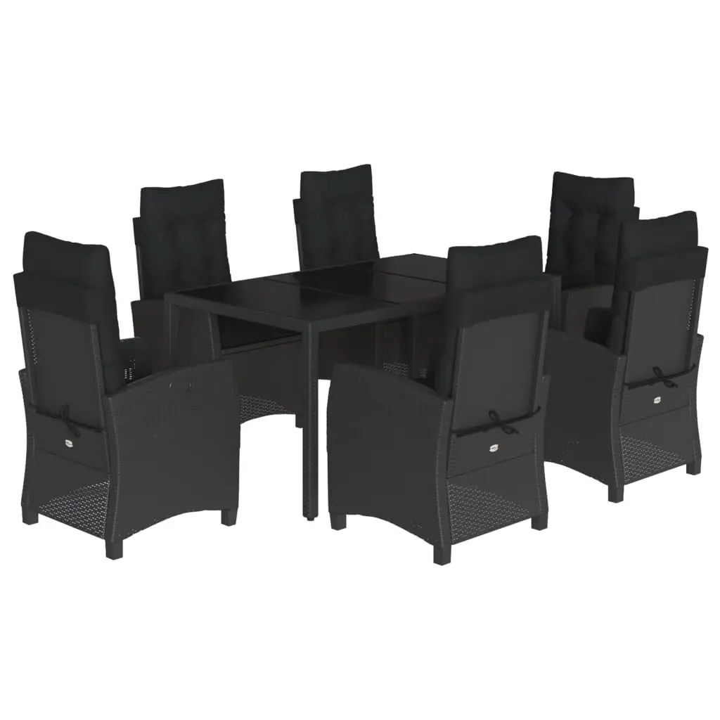 Outdoor Dining Set 7 Piece Garden Furniture Black PE Rattan with Cushions