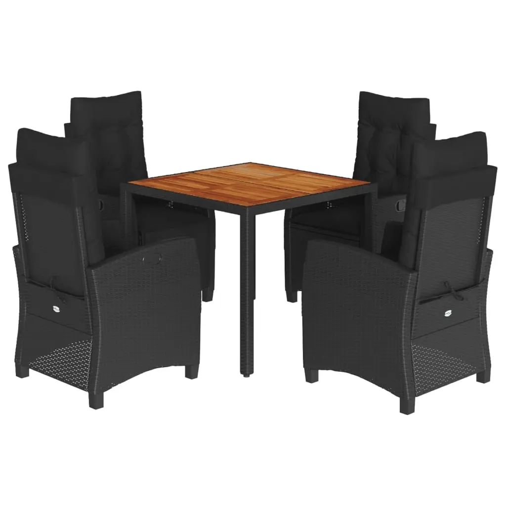 Garden Dining Set Outdoor Furniture 5 Piece Black Poly Rattan with Cushions
