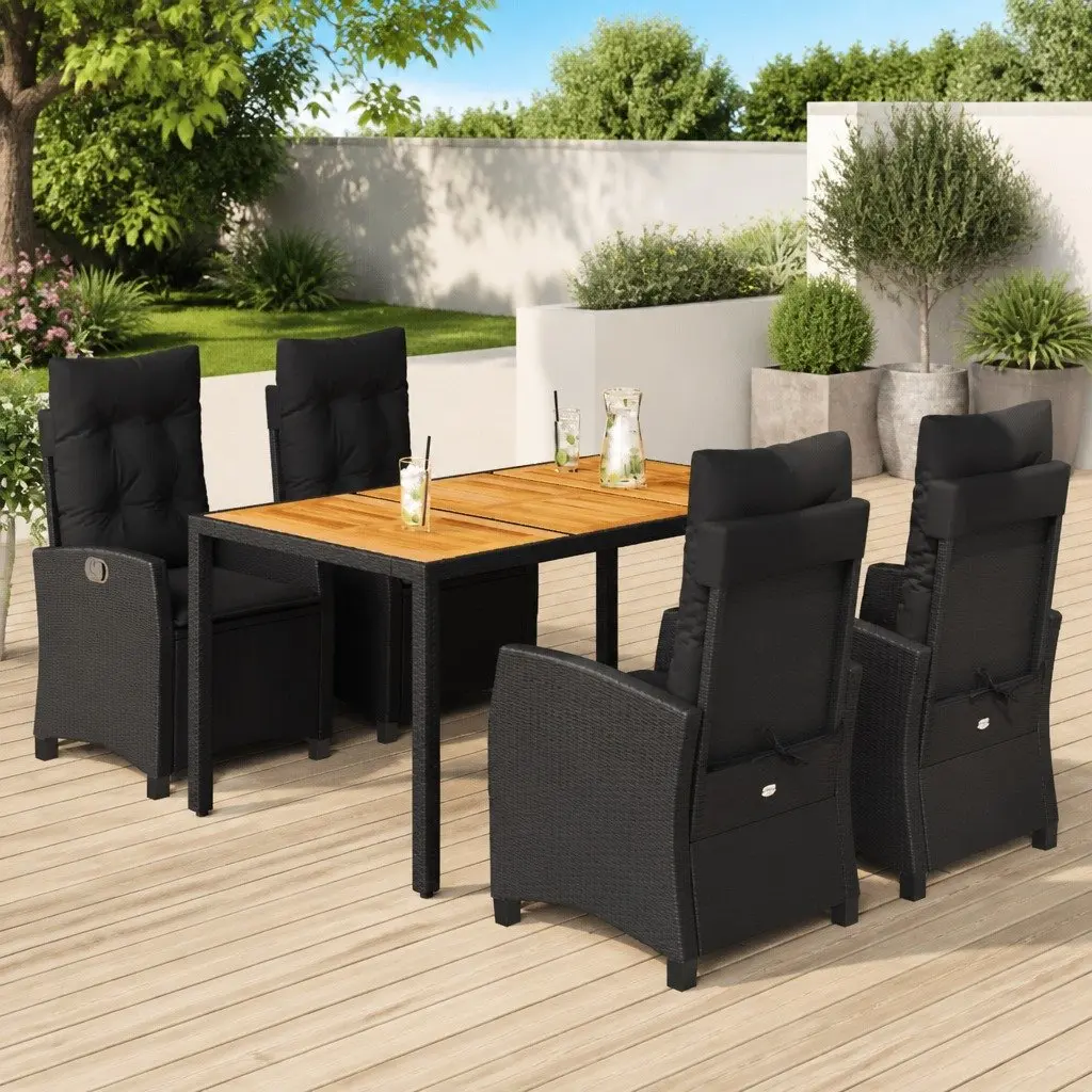 Outdoor Dining Set Garden Furniture 5 Piece PE Rattan Table Chairs Cushions Black