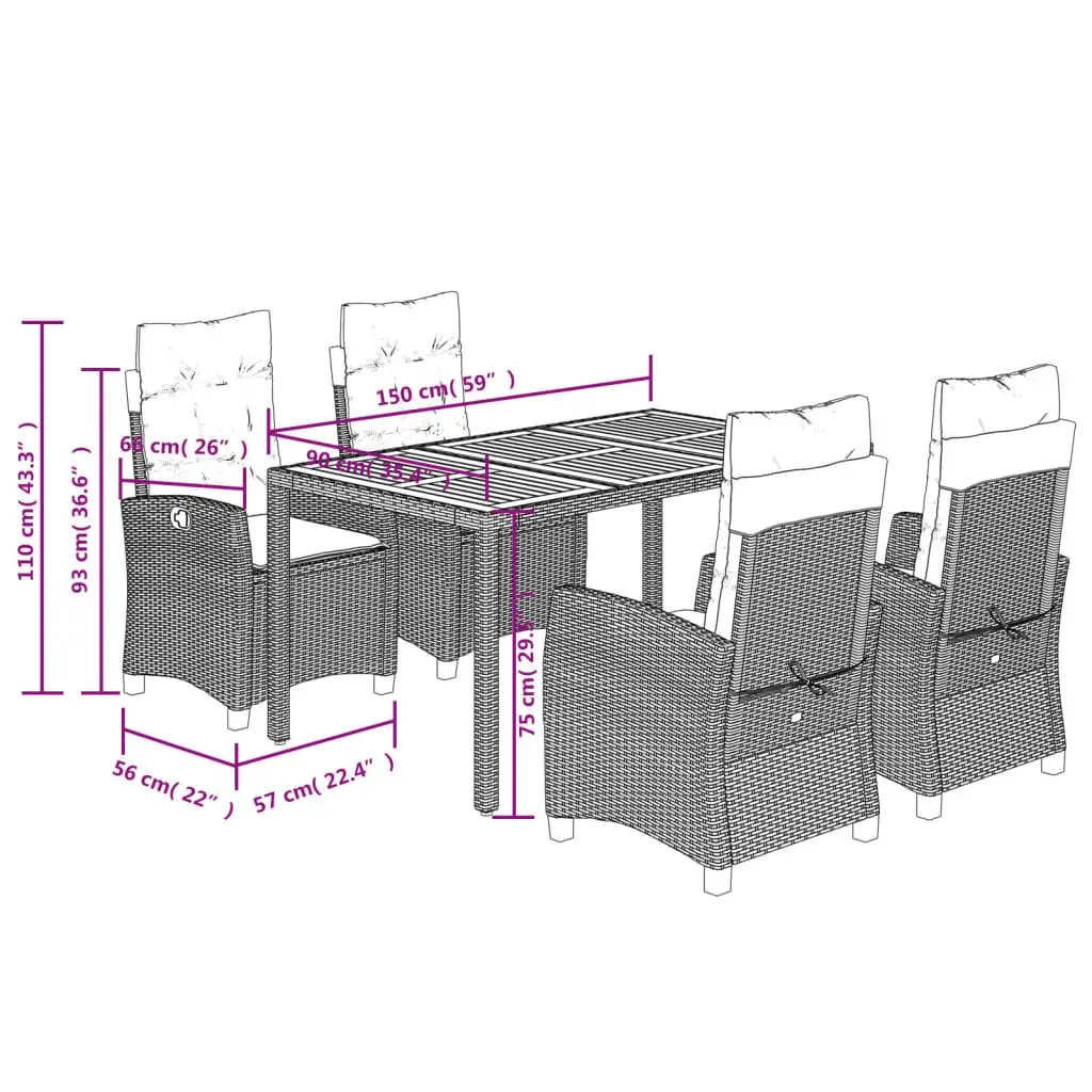 Outdoor Dining Set Garden Furniture 5 Piece PE Rattan Table Chairs Cushions Black