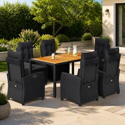 Comfortable and Practical 7 Piece Black Rattan Dining Set
