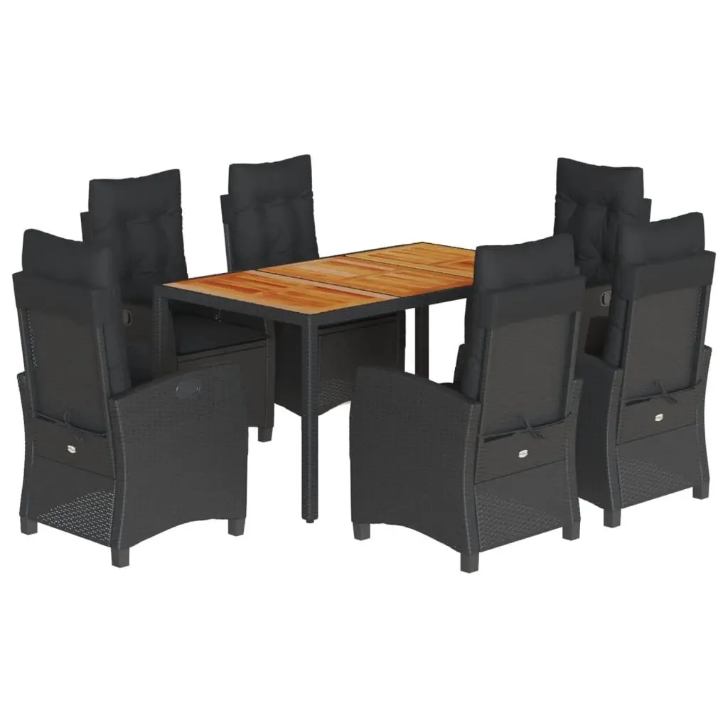 7 Piece Black Rattan Dining Set